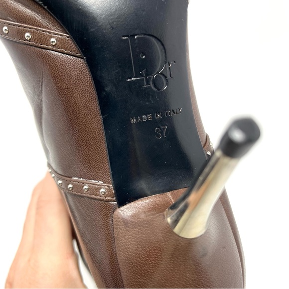 Vintage Christian Dior Galliano Y2K Brown Leather Bondage Ankle Boots Heels 37 7 - Picture 8 of 11